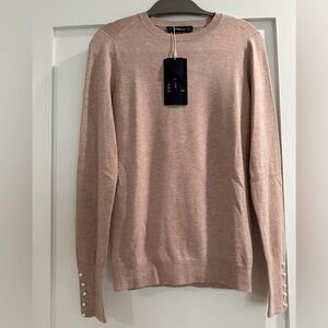 Elegant peach sweater with Pearl Accents on the sleeve, NWT, Size Small